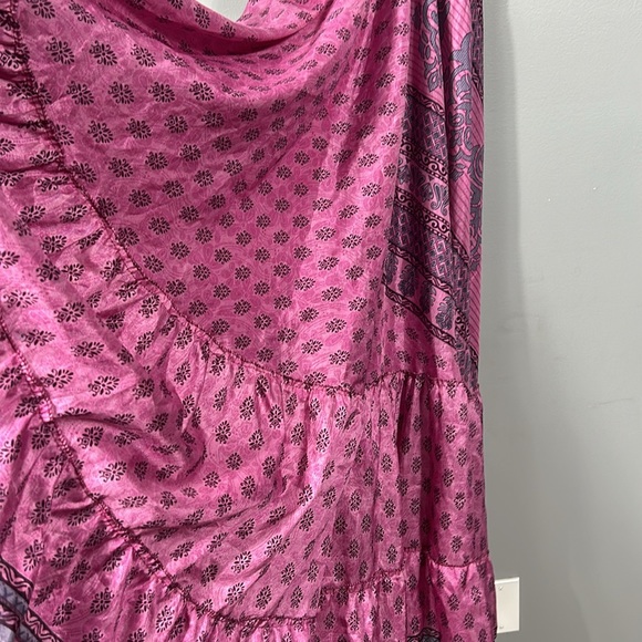 Women’s Silk Maxi Layered Open Back Shoulder Tie Purple Pink Dress OS - Picture 9 of 16